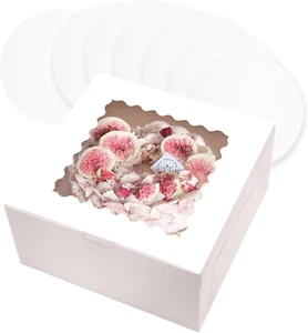 10X10X5 Inch Cake Box, 5 Sets White Cake round Boards & 5 Sets 10 Inch White Cak - Picture 1 of 6