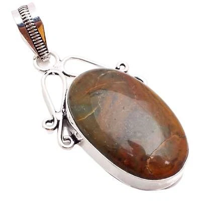 Diaspro Gemma 925 Ciondolo Placcato Argento Handmade Gioielli Idea Regalo 4.1cm - Immagine 1 di 3