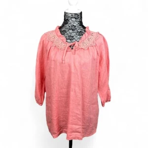 Leinen Bauern Bluse Häkelborte 3/4 Arm Tunika Medium Boho Cottagecore - Bild 1 von 7