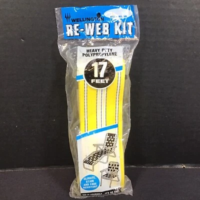 Kit de silla de metal vintage Wellington Re Web Kit rayas amarillas blancas 17’ x 2” NUEVO Foto 1 de 3