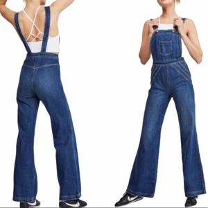 Free People Chasing Rainbows Rolling Hills Denim Overalls Size 0 Pride - Picture 1 of 10
