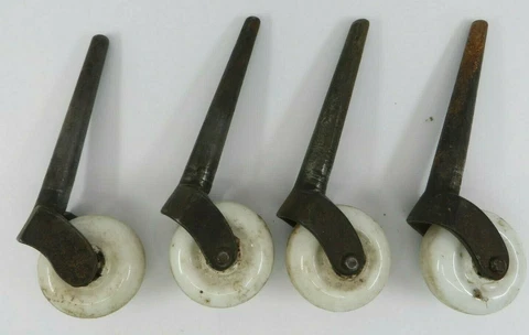 Vintage 1800's Set of 4 Ceramic Porcelain Furniture Wheels White Casters Lot #3 Cover