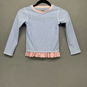 Ruffle Butts Rash Guard Girls Size 6 Seersucker Blue Pink Swim Top Long-Sleeve - Picture 1 of 10