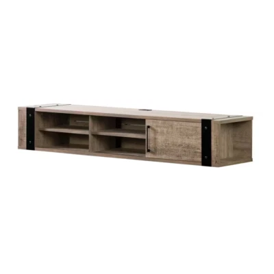 68 in Floating TV Stand Wall Mount Adjustable Shelf Weathered Oak Particle Board - Image 1 of 4