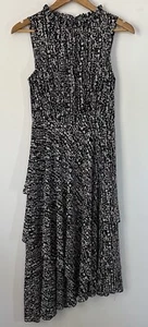 Wayne Cooper Womens Dress Size 8 Black White High Neck Tiered Midi Sleeveless - Picture 1 of 7