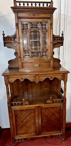 Antique French Walnut Curio Cabinet with Beveled Glass H 74" x W 32" early 1900s Cover