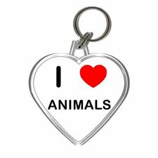 I Love Heart Animals - Clear Plastic Heart Shaped Key Ring New