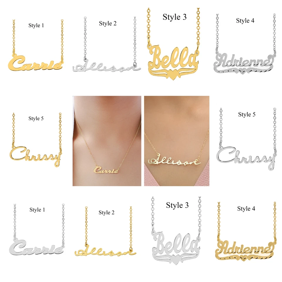 Personalized Sterling Silver ANY NAME Plate Script Chain Necklace 10 Styles 2020 - Изображение 1 из 4