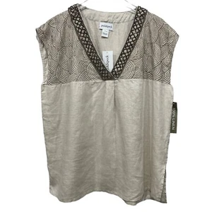 Peck & Peck Linen Top Blouse Beaded V-Neck NWT Size XL - Imagen 1 de 12