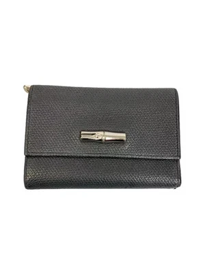 LONGCHAMP Cartera Triple Plegable Cuero NVY Liso Para Mujer Estuche para Monedas Tiene Mancha Foto 1 de 4