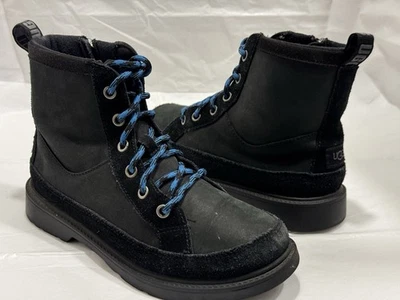 UGG Niños NEGROS Cuero Con Cordones/Cremallera Invierno Aire Libre Informales Botines 4 Jóvenes M Foto 1 de 4