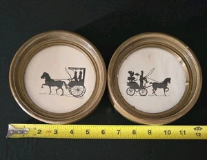 Vintage gerahmte Silhouette viktorianische Dame auf Pferd Kutsche 2er Set - Bild 1 von 12