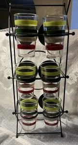 Mid Century Renel Tipsy Tim Federal Glass Drink Carrier Caddy FIESTA STRIPE CUPS - Picture 1 of 22