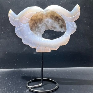 154G Natural Geode agate Carved Love wings ,Quartz Crystal wings send Stand - Foto 1 di 19