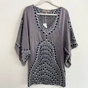 Mara Hoffman Damen 100% Seide Kimono Kleid M Art To Wear Federn Pfau grau - Bild 1 von 11