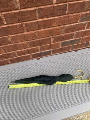 Vintage 70s Black Nylon Umbrella Gold Metal Handle Chain Parasol MCM Retro - Image 1 of 4