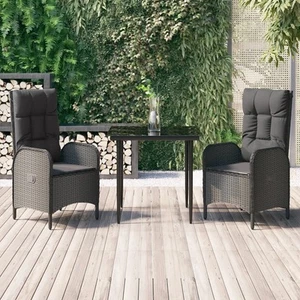 vidaXL Patio Dining Set Black PE Rattan Medium Adjustable Armrests - Picture 1 of 10