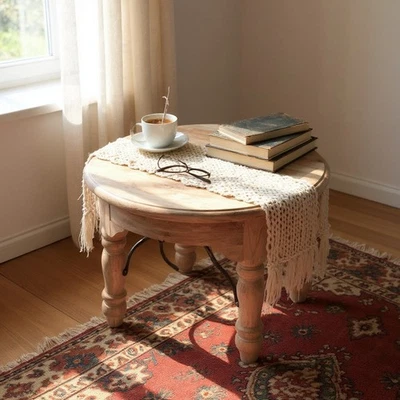 Coffee Table Solid Acacia Wood Metal Edge Side Table Stunning 60x60x45cm - image 1 of 4