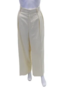 Wardrobe Womens Wool High Rise Pleated Silk Trim Wide Leg Trousers Cream Size M - Picture 1 of 6