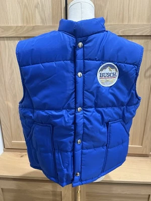 VTG 1980s Anheuser Busch Beer Swingster Blue Button Up Puffer Vest Sz L See Pics - Image 1 of 4