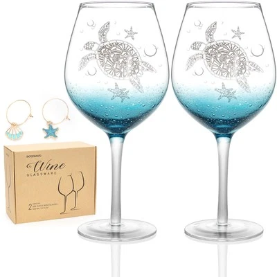 Set of 2 Turtle Wine Glasses, 19 Oz Hand Blown for Red or White Wine, Gifts f... - Image 1 of 4