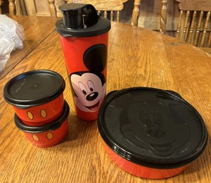 Tupperware Mickey Mouse Magic Snack Set 16oz Tumbler Bowl 2 Snack Cups Sippy Lid - Picture 1 of 4