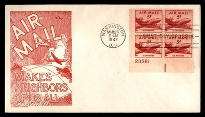 Mayfairstamps US FDC 1947 Anderson Plate block Airmail First Day Cover aau_60475 - Image 1 of 2