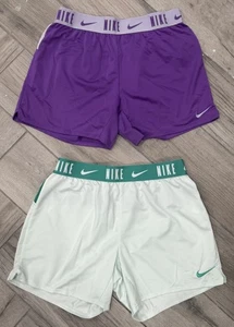 Nike Dri-fit Girls Running Shorts Size XL Lot Of 2 Green/purple - Picture 1 of 8