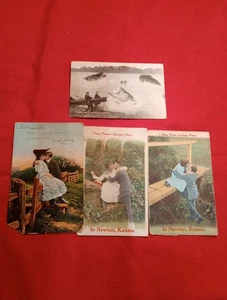 4 Karten Kansas Kisses Micro Lot 1921 Newton KS Frankreich Umarmung - Bild 1 von 7