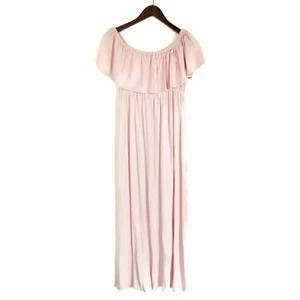 INGRID & ISABEL boho maternity ruffle off the shoulder pink maxi dress Sz S NEW - Picture 1 of 9