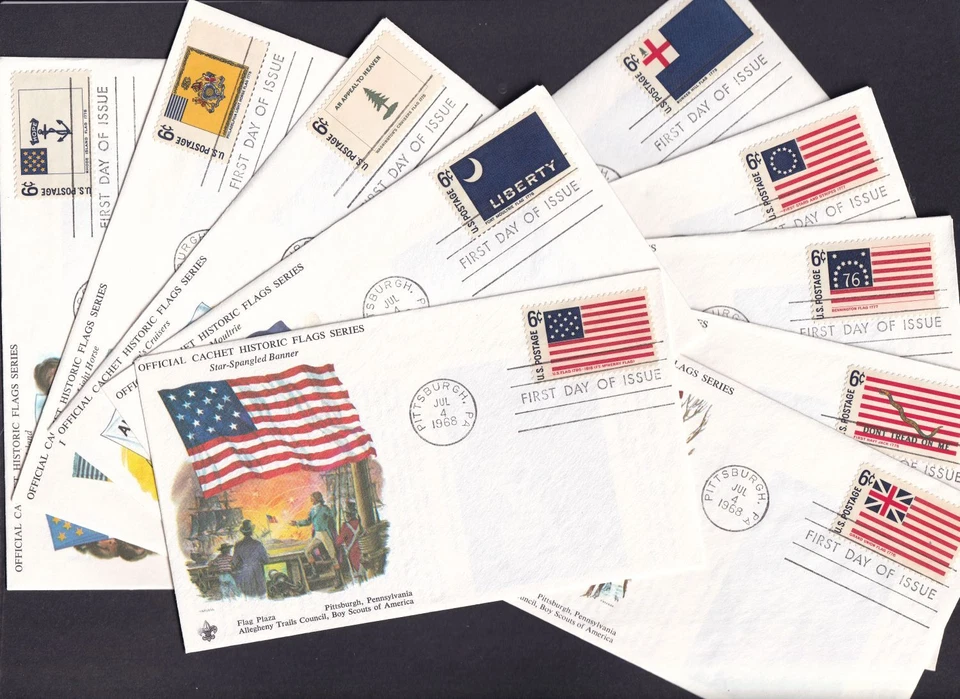 1968 Historic Flags Sc 1345-1354 set of 10 with ATCBSA Boy Scouts cachets folio - Image 1 of 4