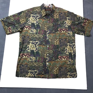 Tori Richard Hawaiian Shirt Mens Large Aloha Folk Art Print CottonMade in USA - Picture 1 of 14