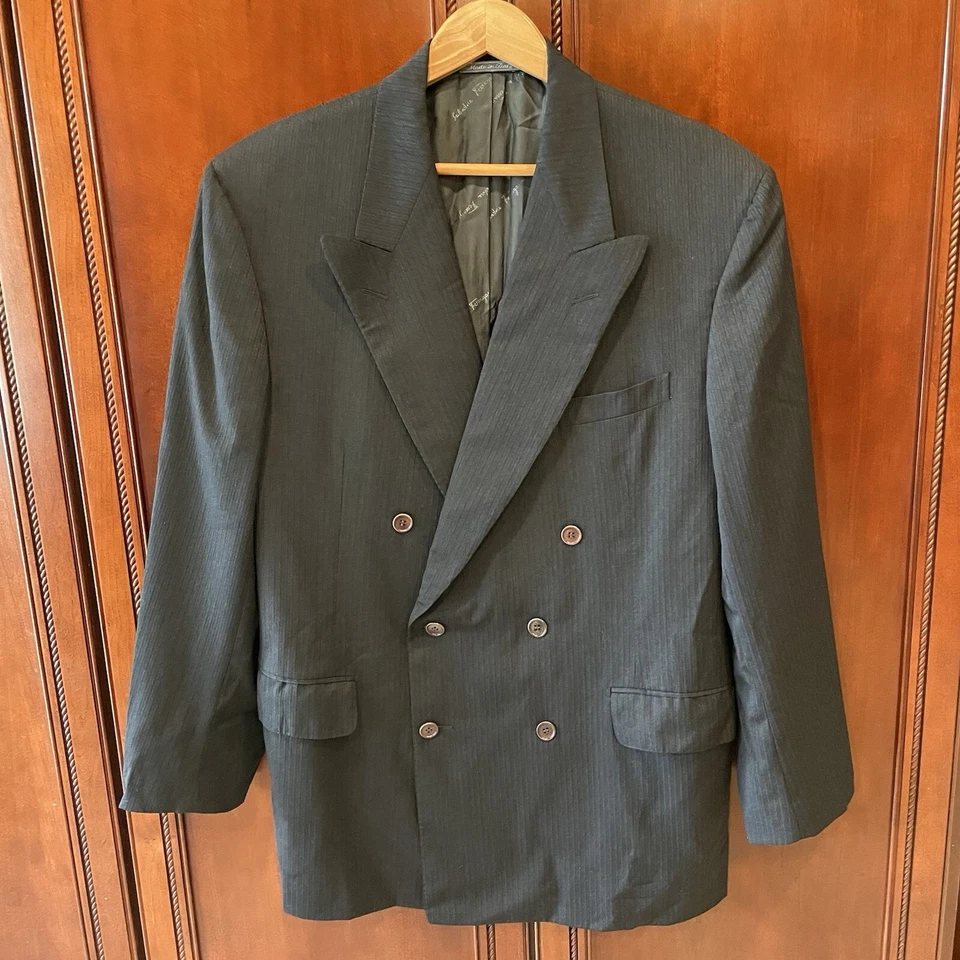 Chaqueta SALVATORE FERRAGAMO Hombre Lana Super 120 Gris Carbón Doble Pecho 42R Foto 1 de 4
