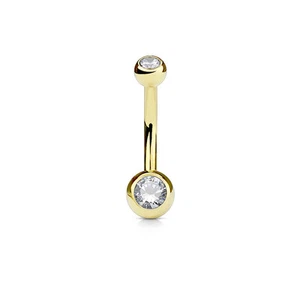 Belly / Privates barbell Double Clear CZ Gem 316L surgical Steel 14g, 4/6mm ball - Picture 1 of 2