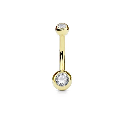 Belly / Privates barbell Double Clear CZ Gem 316L surgical Steel 14g, 4/6mm ball - Image 1 of 2