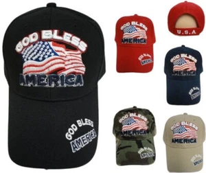 GOD BLESS AMERICA USA PATRIOTIC USA Adjustable Embroidered Cap Hat (BLACK) - Picture 1 of 1