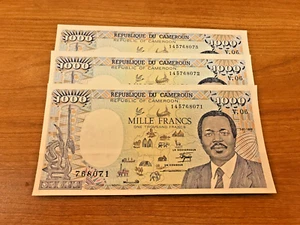 1000 Francs Republique du CAMEROUN 1989 P26a , consecutive bank note - Imagen 1 de 1