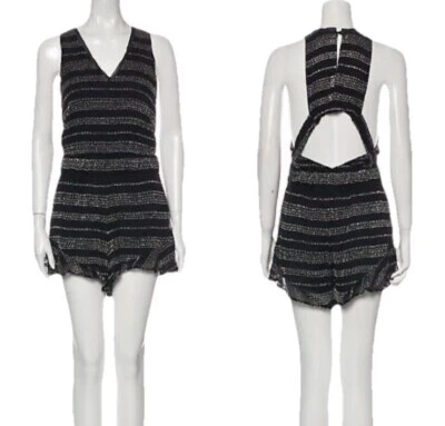 IRO Bing Negro Plata Rayas Cuello en V Recorte Sin Mangas Mameluco Corto Nuevo con Etiquetas 36 Foto 1 de 4