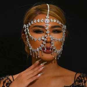 Máscara facial de diamantes de imitación multicolor con borla y gotas cadena para la cabeza 22701 para mujer - Imagen 1 de 5