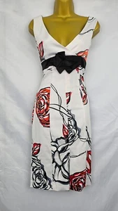 Karen Millen Pencil Dress UK10 White Floral V-Neck Bow Stretch Sleeveless Midi - Picture 1 of 17