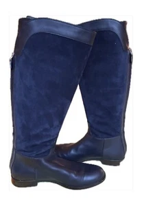 LORO PIANA ICONIC 37.5 Navy Leather and Suede Low Heel Boots Gorgeous! Preowned - Picture 1 of 14