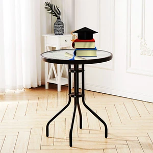 OUTDOOR INDOOR TEMPERED GLASS TOP PATIO TABLE METAL FRAME LEGS GARDEN BISTRO - Picture 1 of 7
