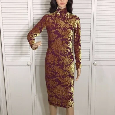 Vestido Pequeño Amanda Uprichard Floral Demure Terciopelo Burnout Borgoña Rojo y Amarillo Foto 1 de 4