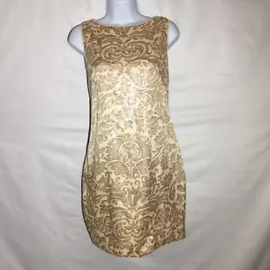 LAUREN RALPH LAUREN Ivory Gold Sequined Bateau A-line Women Dress 8 - Picture 1 of 9