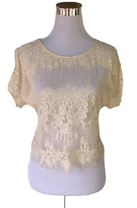 Kimchi Blue Anthropologie Women's Lace Crop Top S Ivory Doily Coachella Boho - Picture 1 of 1