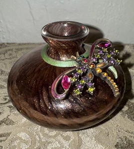Signed Jay Strongwater Glass Bud Vase With Crystal Dragonfly - Picture 1 of 11
