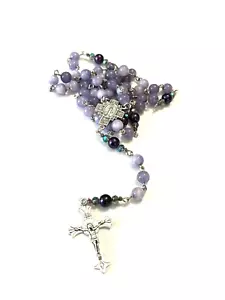 Catholic Rosary Handmade Iridescent Purple Virgin Mary Miraculous Medal - Picture 1 of 5