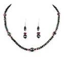 Awesome Cut Black Diamond & Ruby 6mm Necklace with Ear Ring 925 Silver Clasp AAA