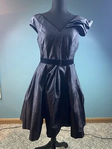 Damen-Minikleid Größe 8 schwarz Taft formell Fit N Flare Gürtel Doppel-V - Bild 1 von 20