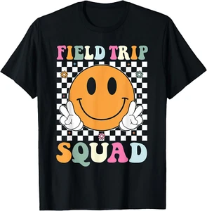 Field Trip Squad Retro Groovy Field Day 2025 Teacher Kids T-Shirt - Picture 1 of 5